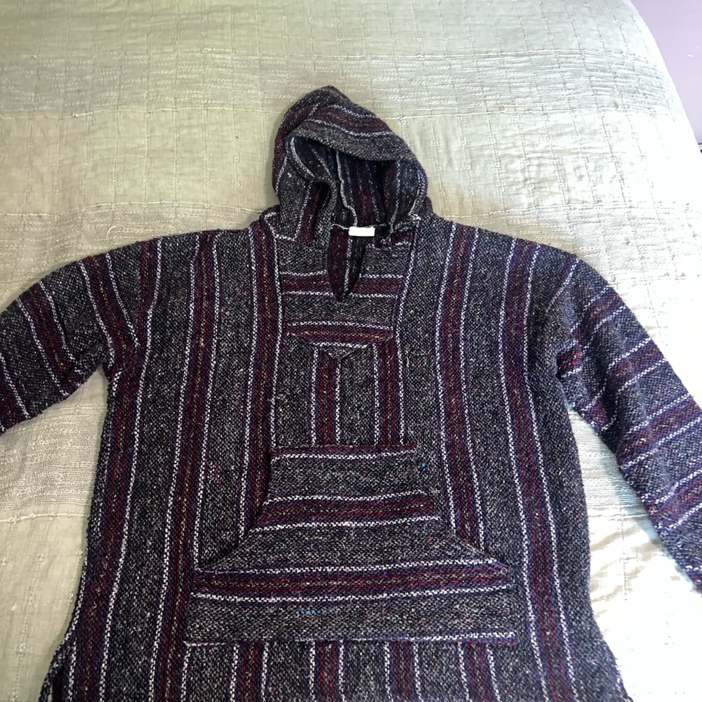 Baja hoodie Burgundy grey and purple Geometric Knit Sweater